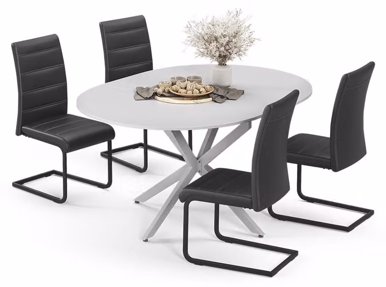 Set di tavoli da pranzo Vicco Loyd Bianco/Grigio 120 x 120 cm con 4 sedie da pranzo, nero, Model 63008