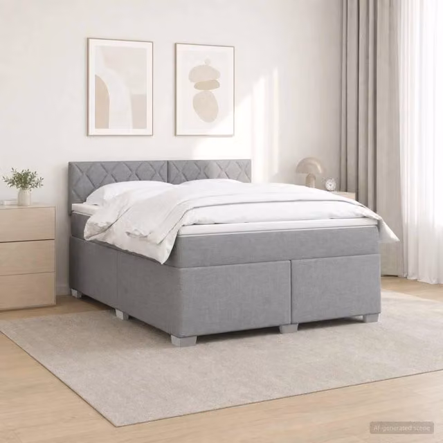 Letto Box Spring vidaXL con Materasso Ibrido e Illuminazione LED, Grigio e Bianco, L/P: 180 x 200 cm