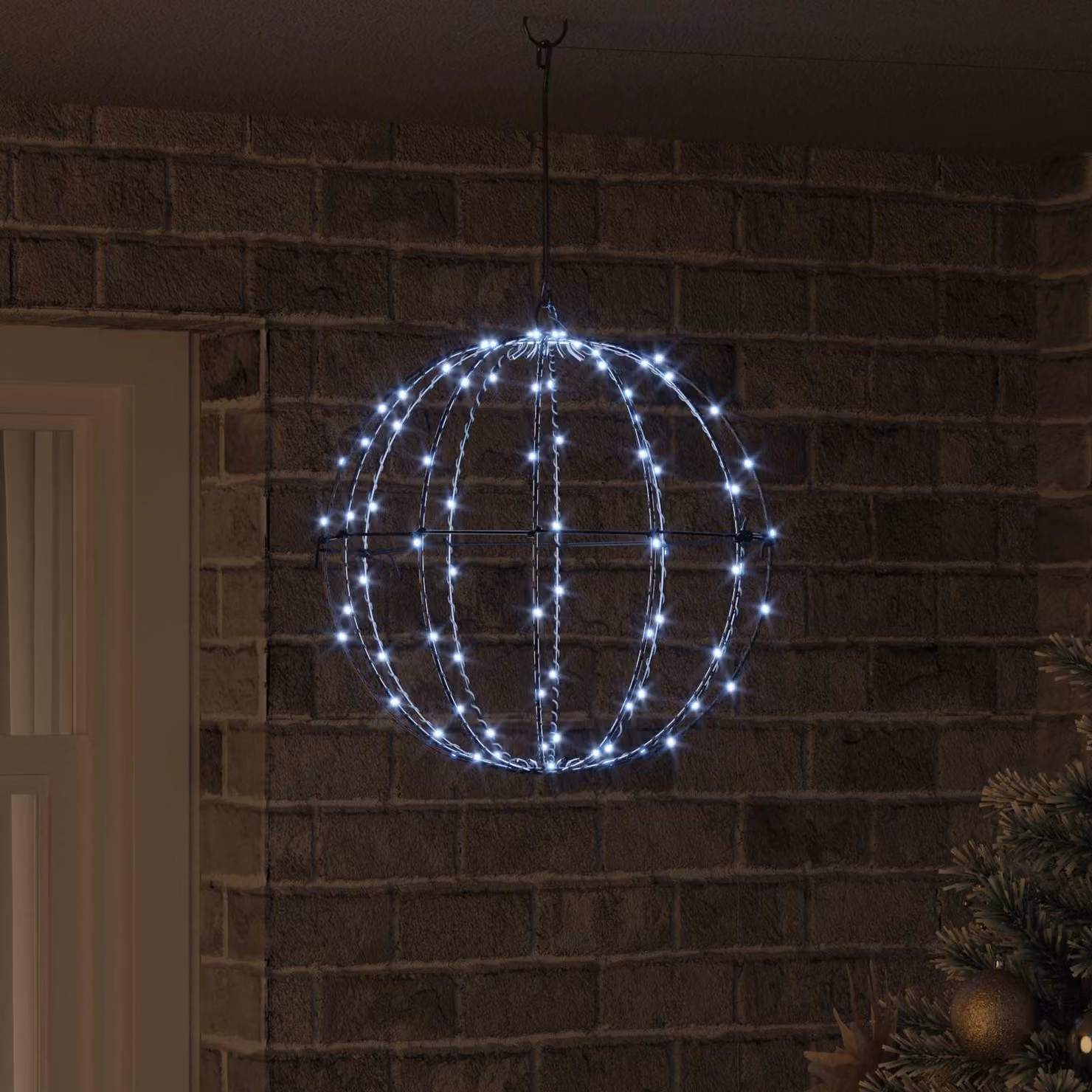 Sfera decorativa natalizia vidaXL in metallo bianco con 120 LED luce bianco freddo e telecomando L 40 x P 40 x H 42 cm