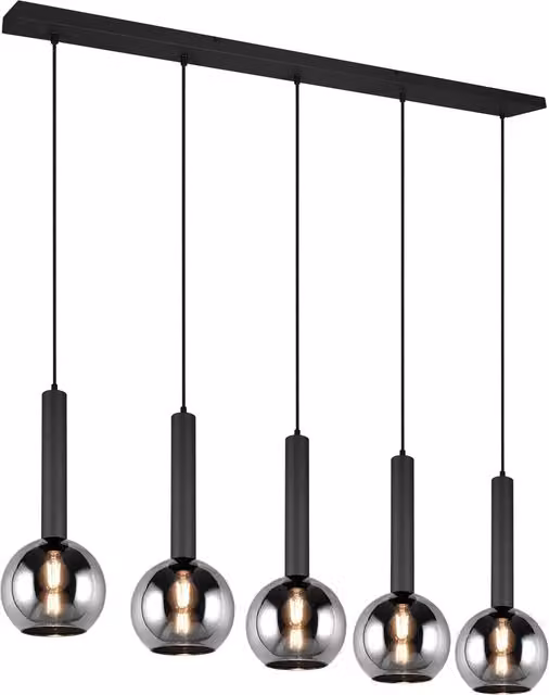 Lampadario a sospensione Clayton Trio Leuchten in metallo e vetro nero con 5 luci LED