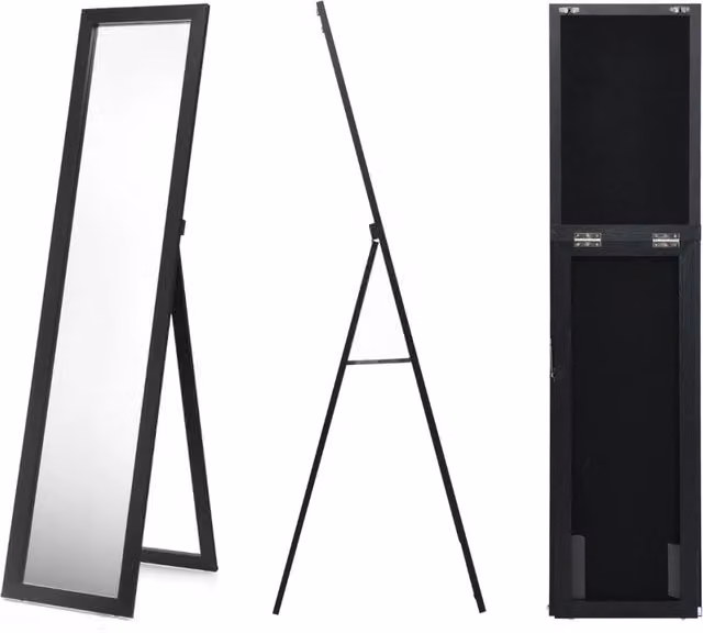 Specchio a figura intera 155x37cm con struttura di legno, Specchio moderno per camera da letto salone ingresso Nero