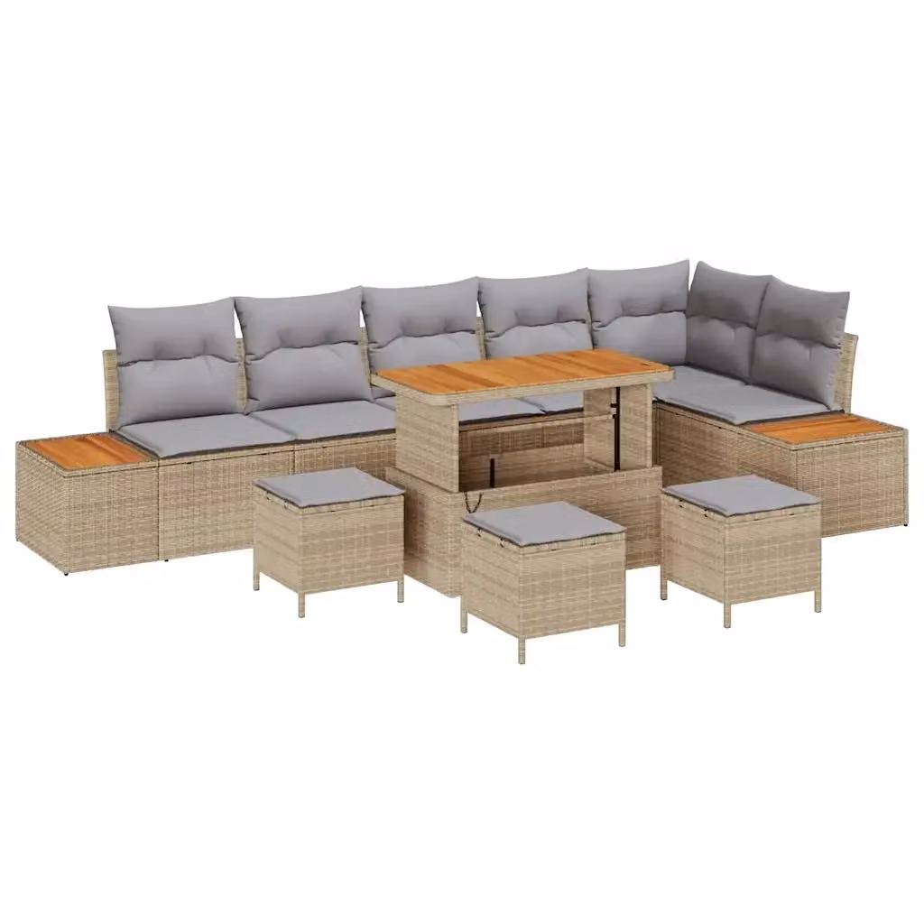 Set Divano da Giardino vidaXL 10 Pezzi in Polyrattan Beige con Cuscini e Tavolino – 2