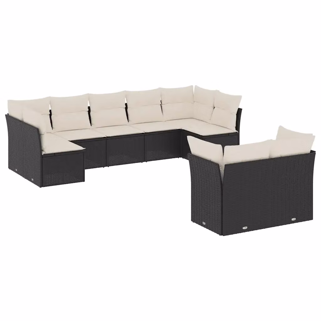 Set di divani da giardino vidaXL a forma di L composto da 9 pezzi in polyrattan nero con cuscini inclusi – 2