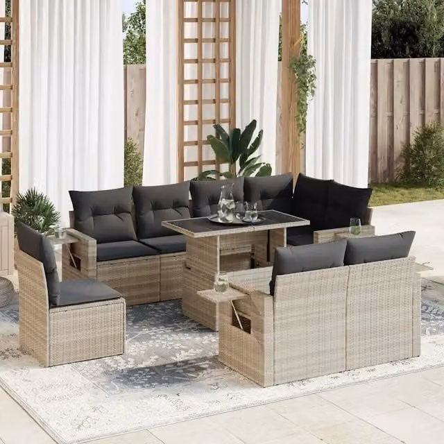 Set Divano da Giardino vidaXL 9pz in Polyrattan Grigio con Cuscini e Tavolino – 1