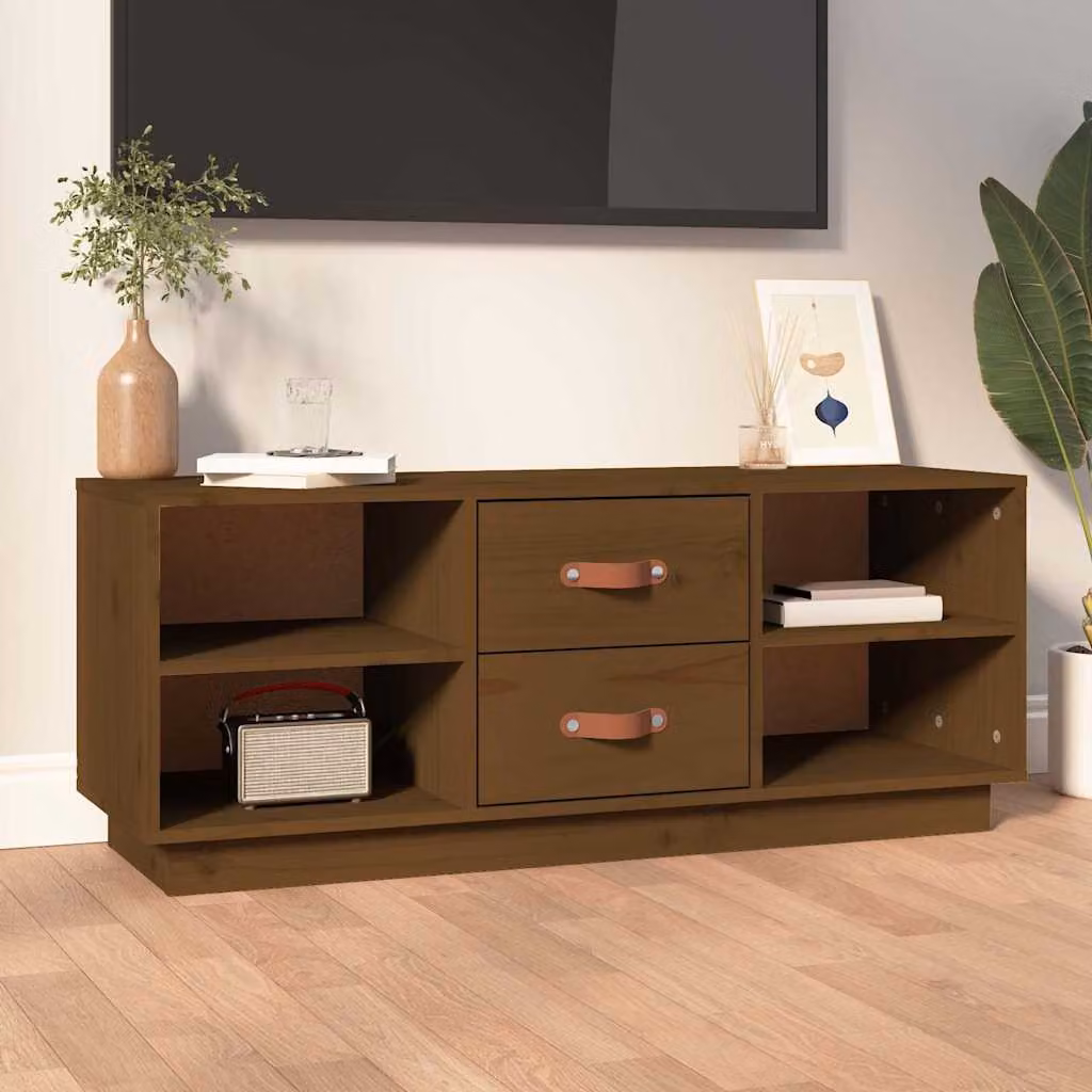vidaXL Mobile Porta TV in Legno di Pino Massello Marrone Stile Rustico L: 100 cm, P: 34 cm, H: 40 cm