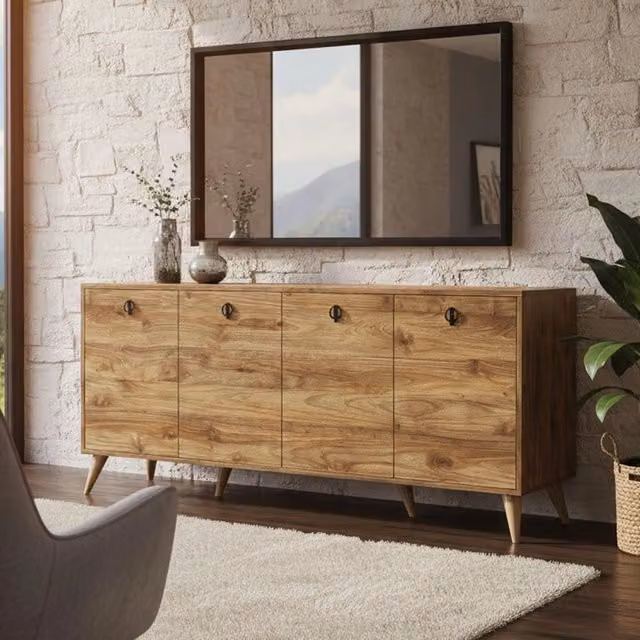Madia Ernie DMORA Credenza con 2 Ripiani in Legno Marrone Noce L: 180 cm, P: 45 cm, H: 80 cm – 1