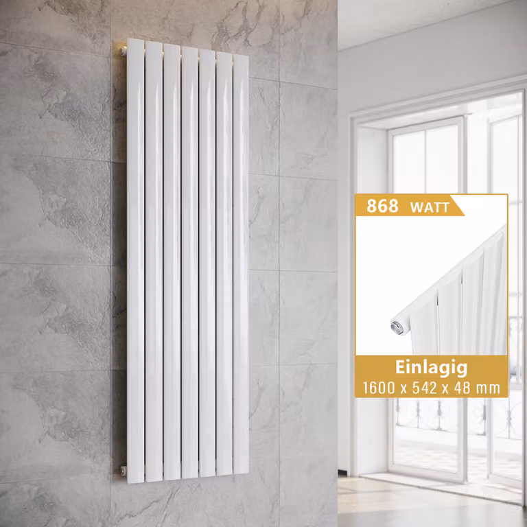 SONNI: Radiatore a pannello, design verticale, a singolo strato, bianco, dimensioni 1600x542 mm, senza resistenza riscaldante