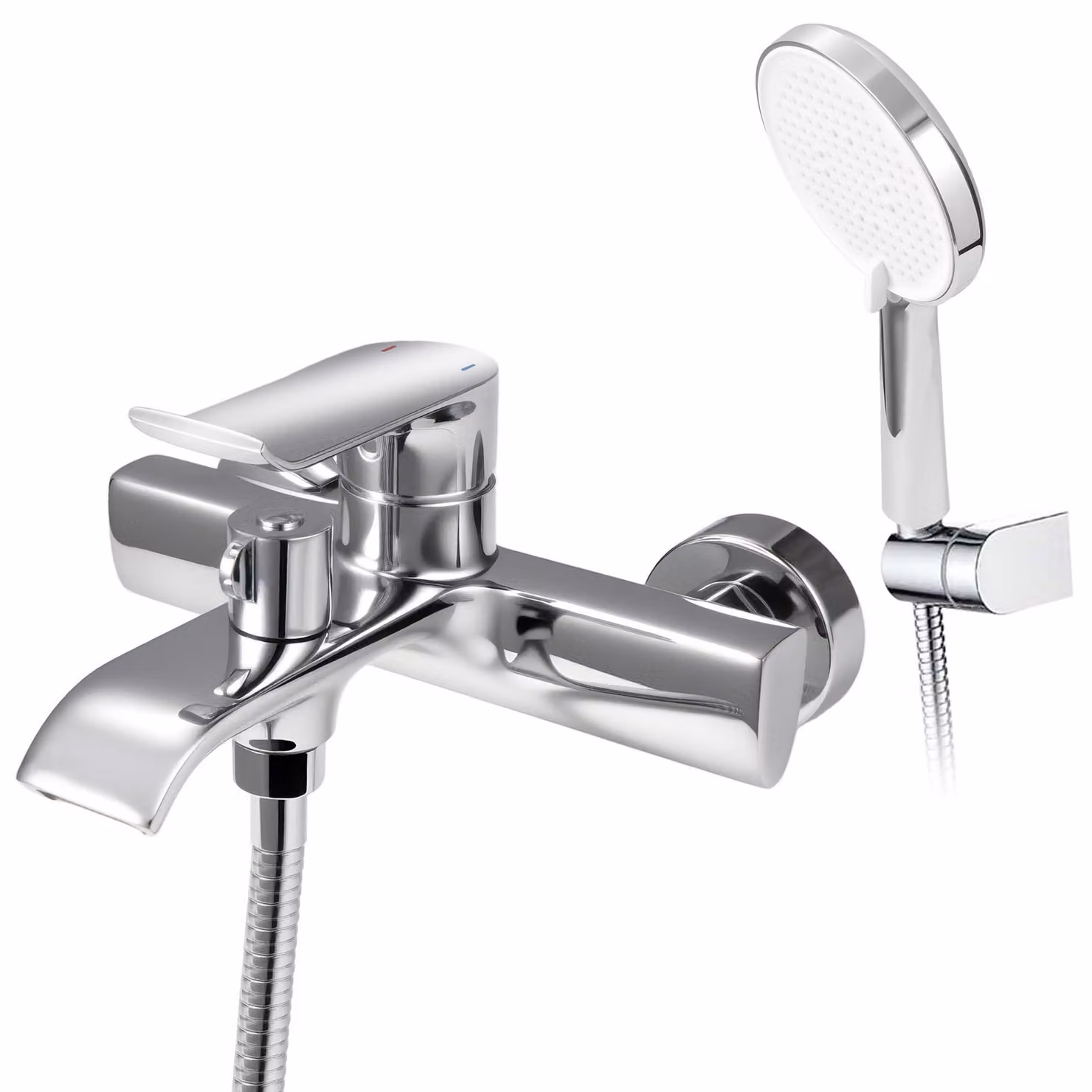 Rubinetto per vasca da bagno con erogatore a cascata, doccetta manuale con 3 tipi di getto, finitura cromata