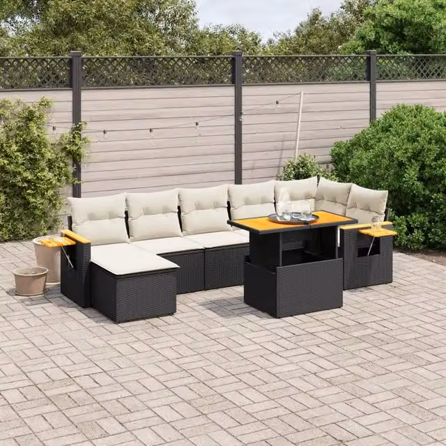 Set Divani da Giardino con Cuscini 8 pz Nero in Polyrattan 3273625