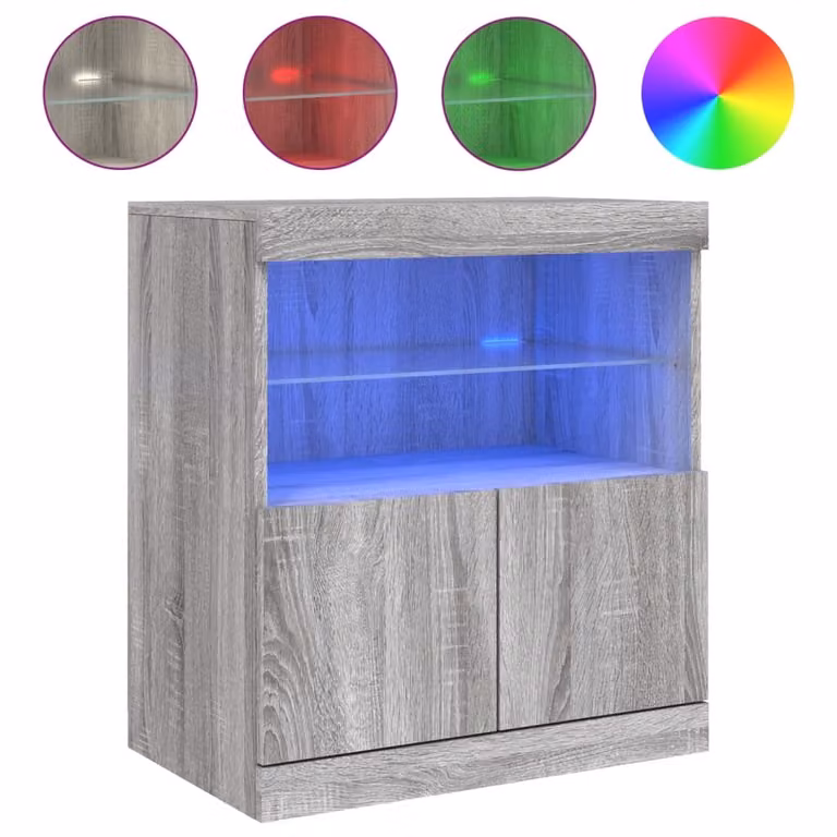 Credenza con Luci LED Grigio Sonoma 60x37x67 cm