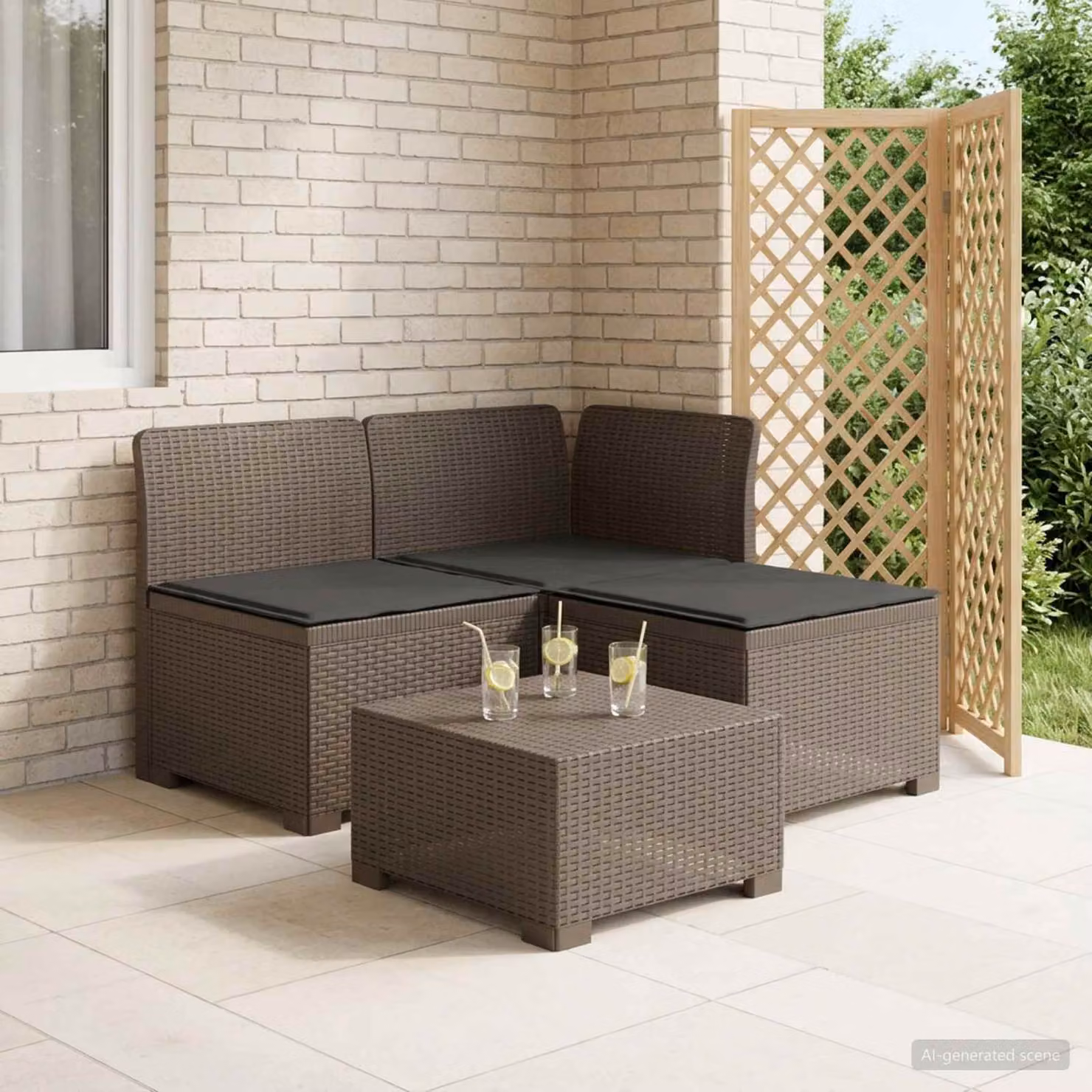 Divano da giardino a 3 posti vidaXL con cuscini in look rattan e rivestimenti rimovibili, resistente alle intemperie
