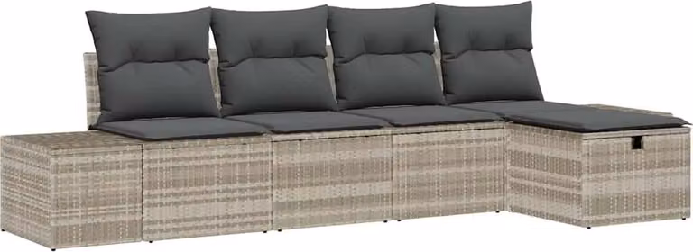 Set Divano da Giardino 5 pcs Grigio chiaro polyrattan