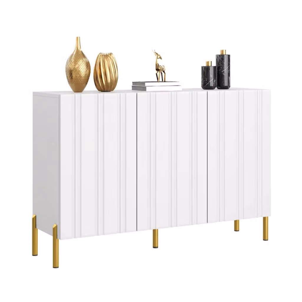 Consolle scarpiera 2 in 1 Minimal bianca con 3 ante e piedi in metallo oro, L: 80 cm, H: 80 cm, P: 35,5 cm – 2