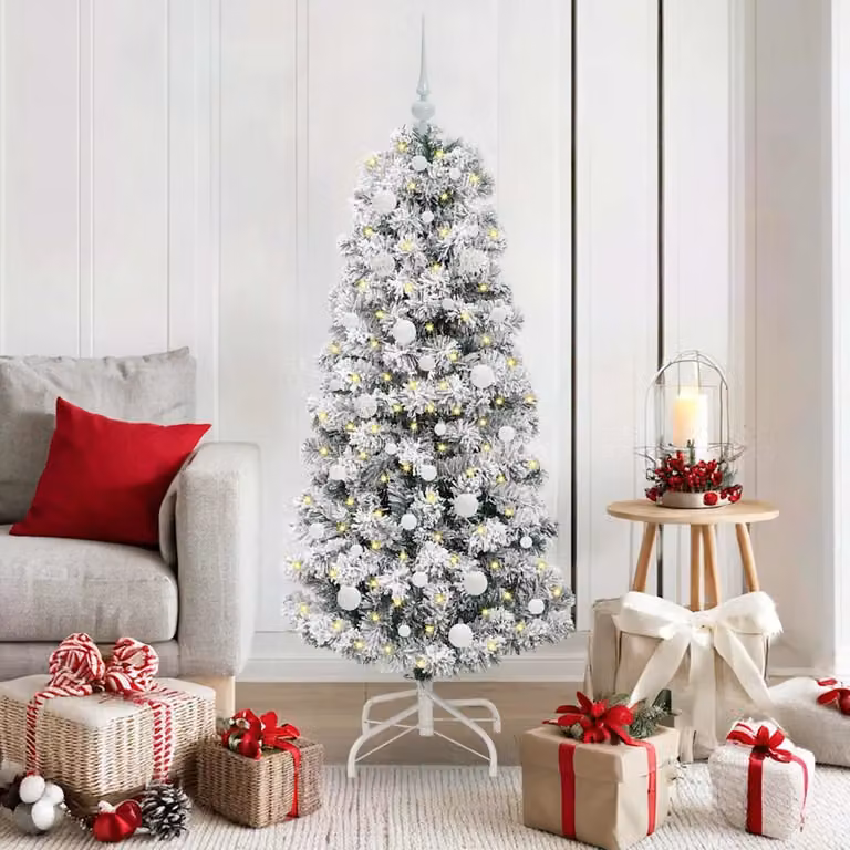 Albero di Natale Artificiale vidaXL con Luci LED Bianco Caldo, Verde e Bianco, Altezza: 150 cm