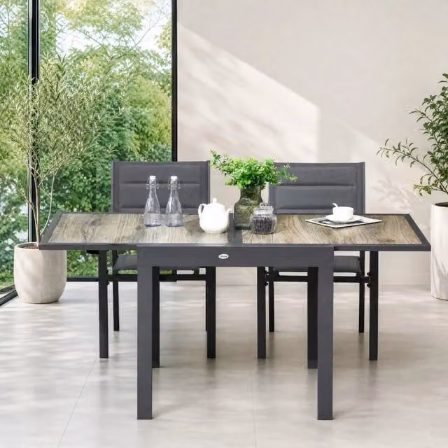 Tavolo da giardino allungabile REDOM in alluminio beige e grigio, L/P/H: 80/160 x 80 x 75 cm
