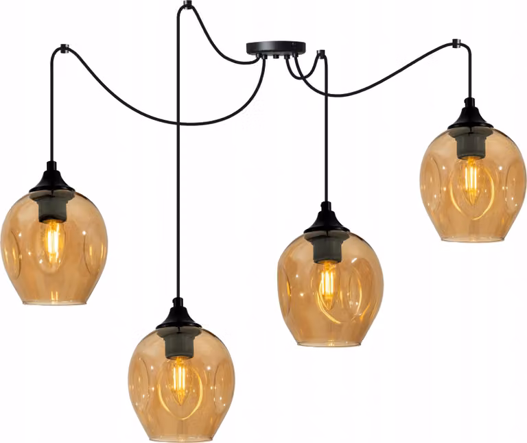 Prage Spider - lampada a sospensione a forma di ragno - lampada da soffitto - lampada a ragno con 4 teste - lampada a sospensione in metallo e vetro - grafite