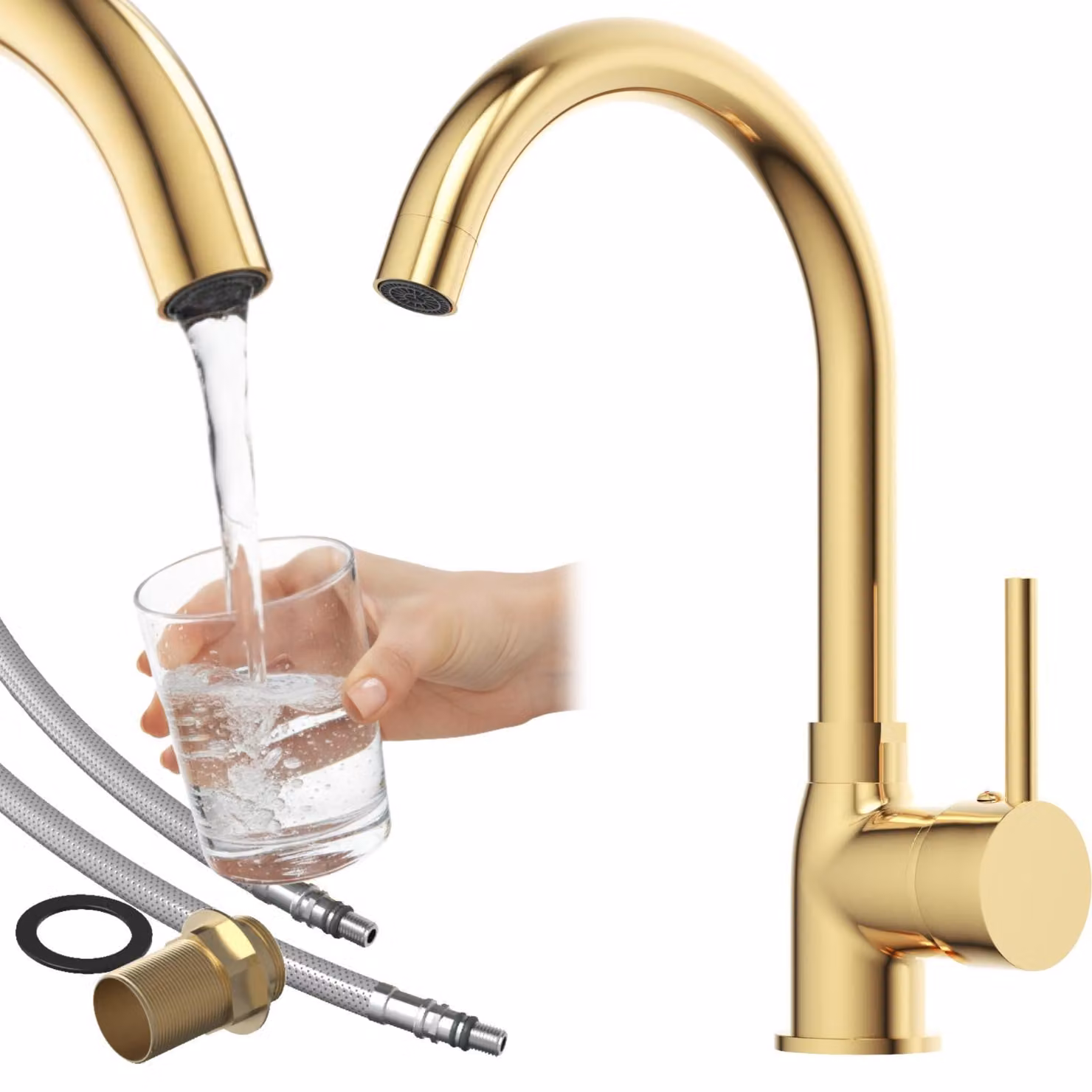 Granitan - Miscelatore cucina - Rubinetto cucina altezza 30 cm - Miscelatore lavello oro - BETA