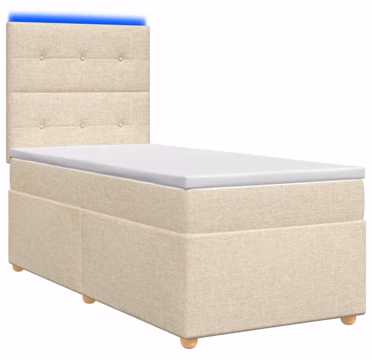 Letto a molle con materasso crema 100 x 200 cm in tessuto