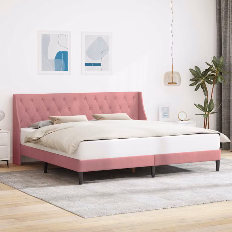 Struttura del letto con testiera vidaXL in velluto rosa, L: 180 cm, P: 200 cm, H: 102 cm