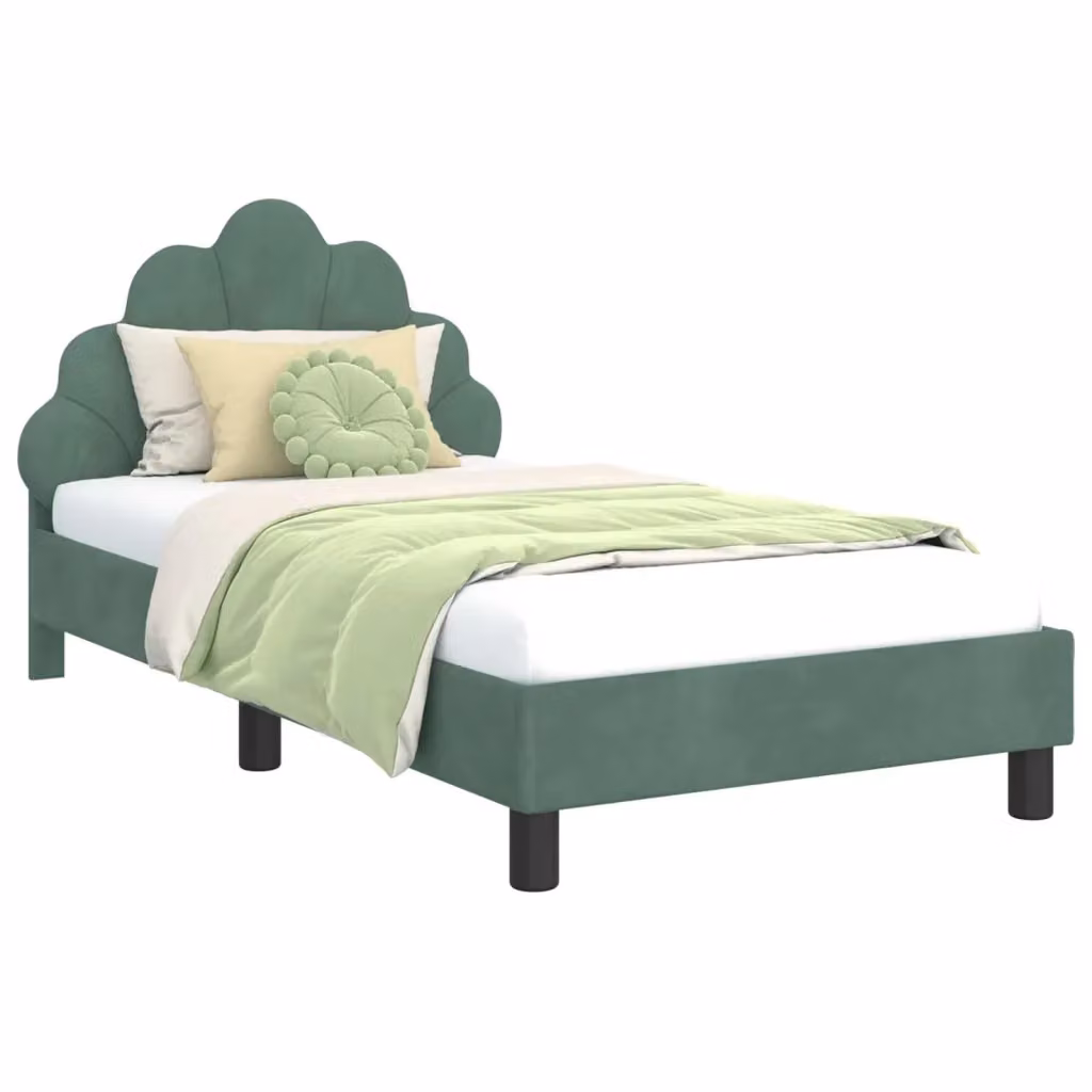 Letto moderno per bambini DESIGN IN in velluto verde, L 160 x P 80 x H 90 cm – 2