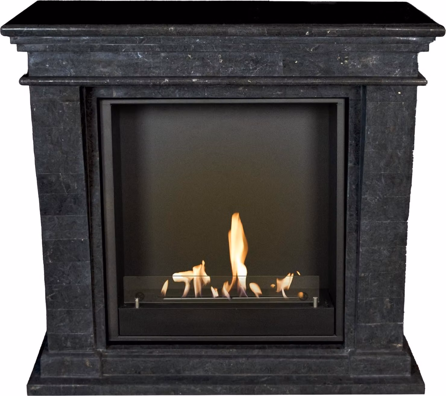 Caminetto a etanolo Xaralyn - Kreta-Mini BIU-SBP - pietra naturale nera levigata - riscaldamento a 3 kW - caminetto da incasso incluso - caminetto decorativo