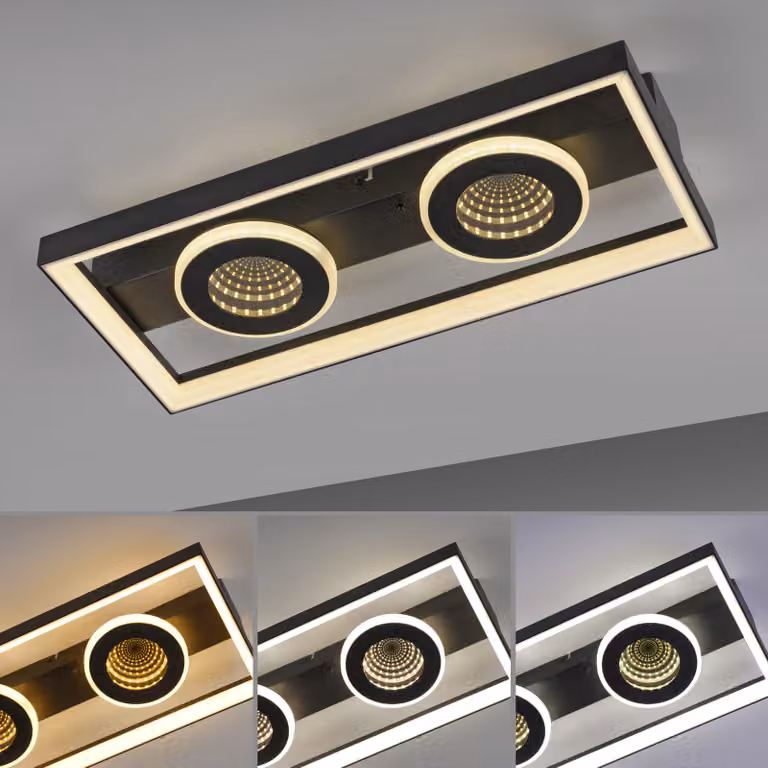 Paul Neuhaus TRAFORO plafoniera LWH 45x20x6,20 cm nero Lampada da soffitto