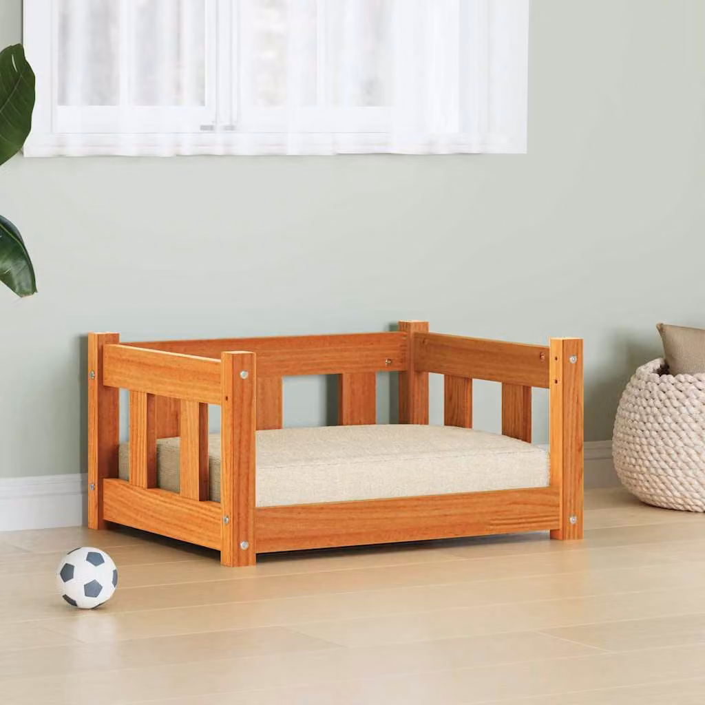 Letto per cani vidaXL in legno di pino massello, marrone e beige, L 55 x P 45 x H 28 cm