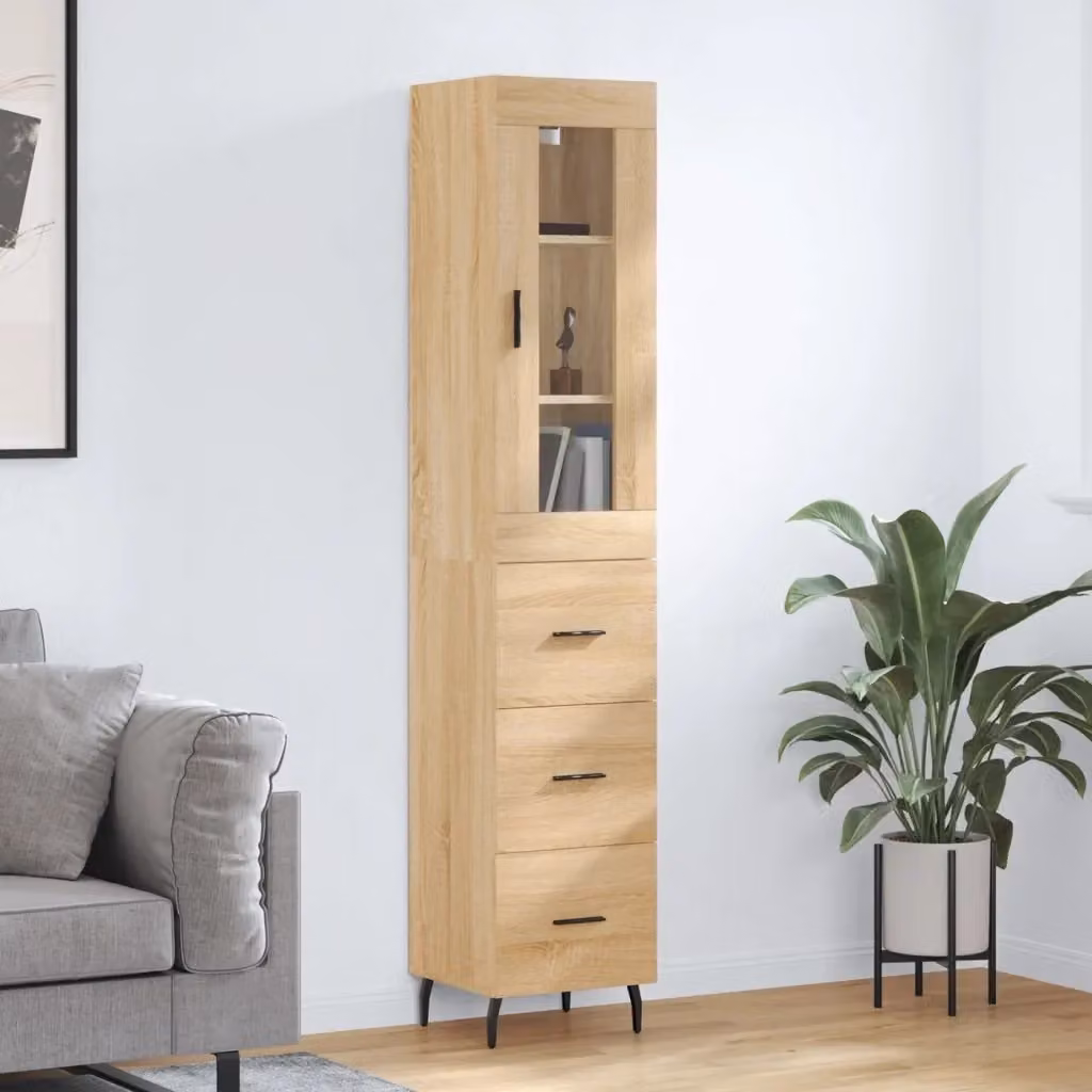 Credenza Buffet da pranzo moderna in legno multistrato Rovere Sonoma, colore beige e marrone, L/P/H: 34,5 x 34 x 180 cm – 2