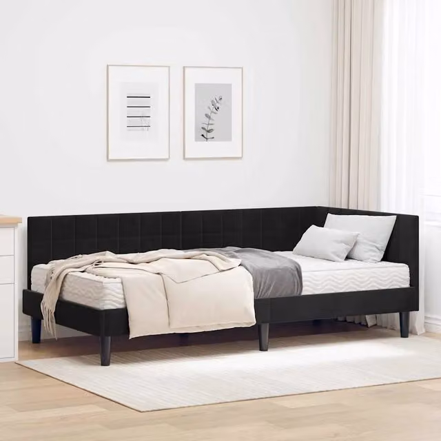 Struttura Letto Angolare con Materasso 2 pz-Giroletto con materasso Nero Velluto 914312