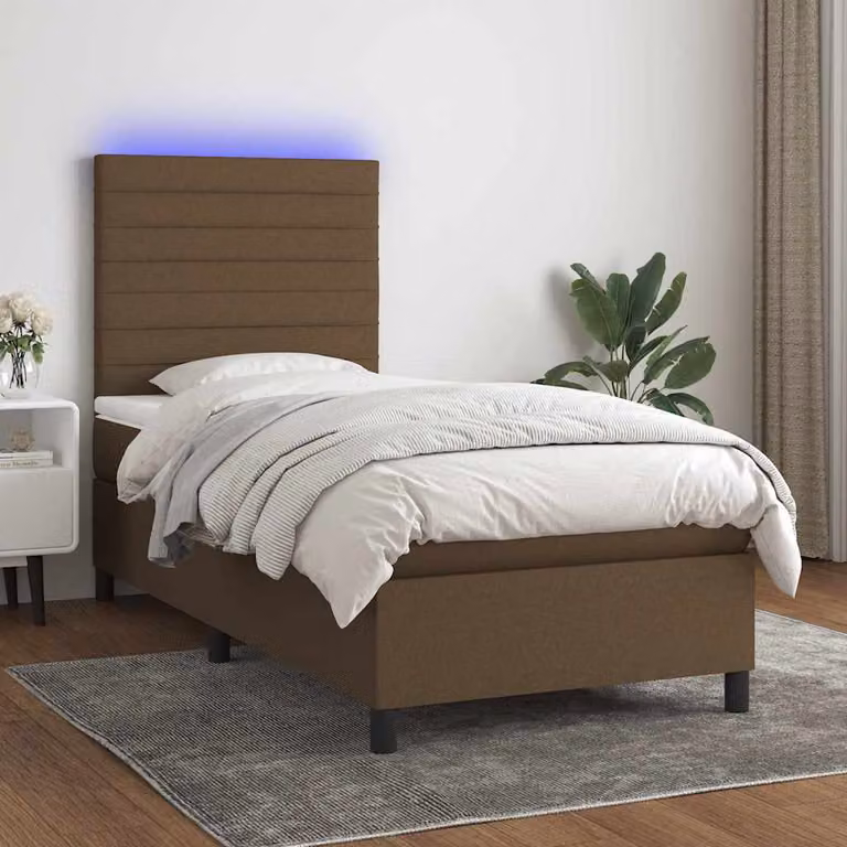 Letto a molle con materasso e illuminazione LED vidaXL, colore marrone scuro, L/P/H: 90 x 200 cm