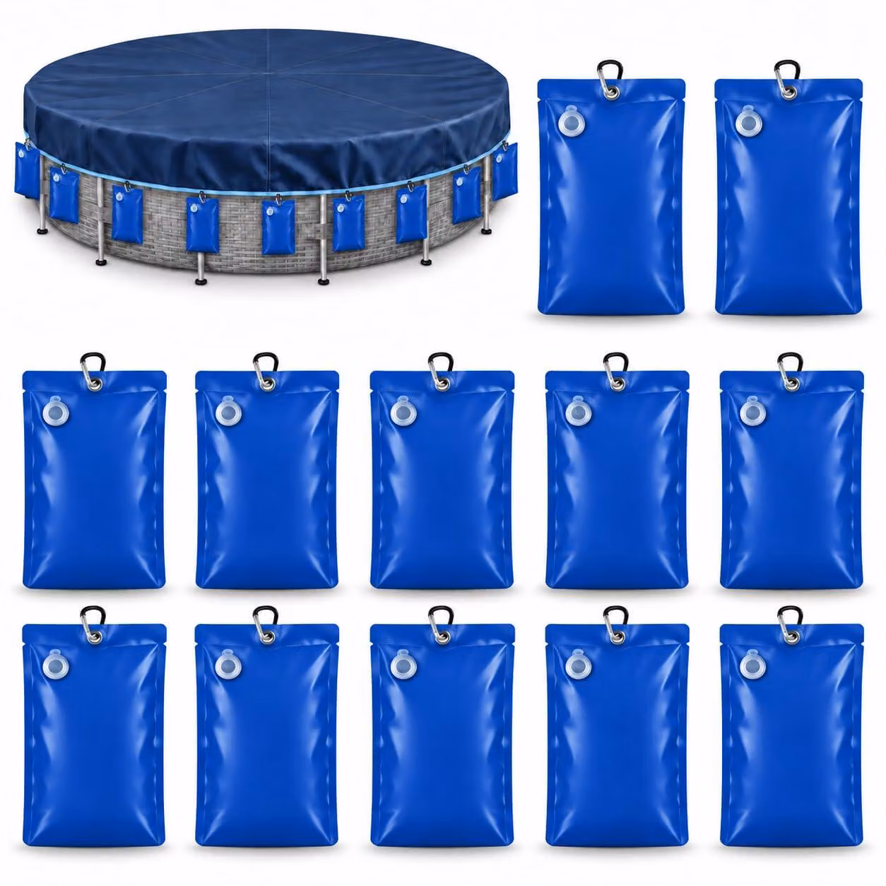 12 coperture per piscina, con pesi e sacche per l'acqua, dimensioni 35 x 24 cm