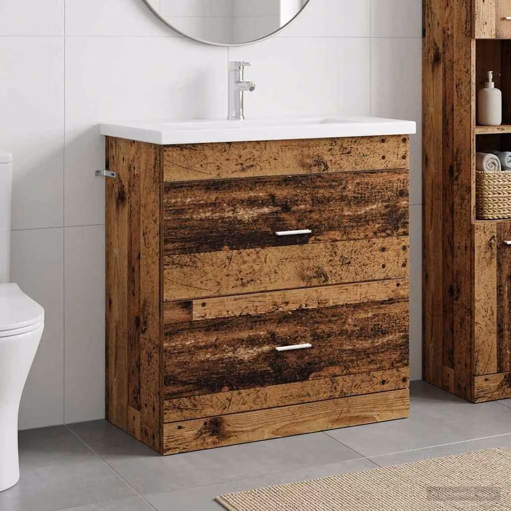 Set di mobili per il bagno moderno vidaXL in legno marrone con cassetti e ante, L 81 cm x P 40 cm x H 84,5 cm