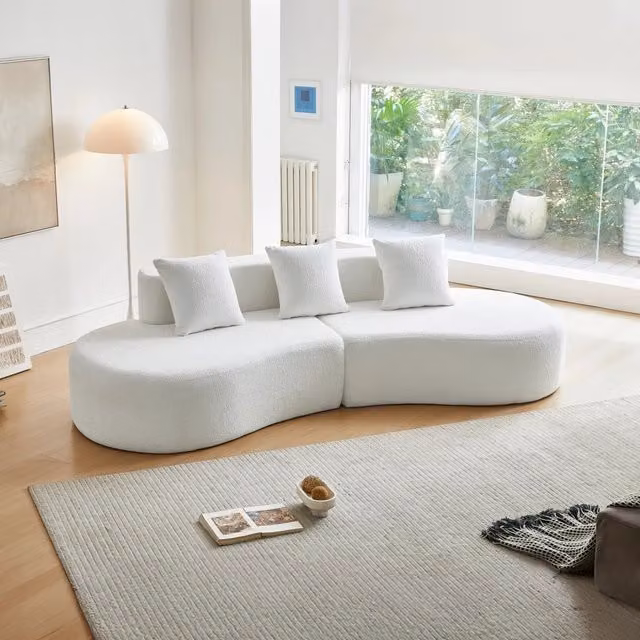 Divano angolare 3 posti 277x103x68 cm modulare in velluto bianco