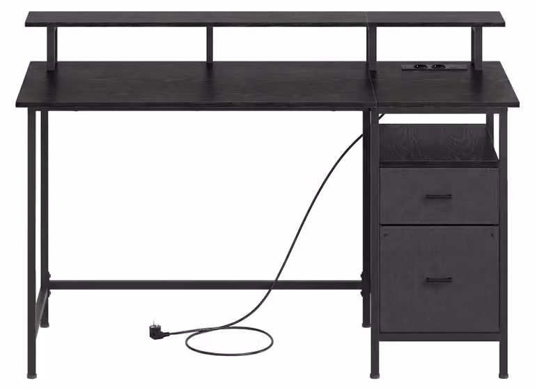 Scrivania per computer con cassetti e supporto per monitor | Colore: nero | Dimensioni: 140x60x90 cm