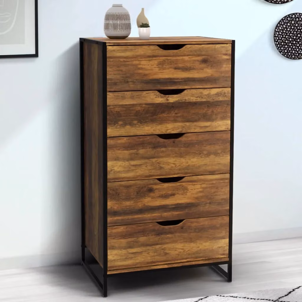 Comòda IDMarket HAWKINS con 5 cassetti in stile industriale, marrone e nero – 2