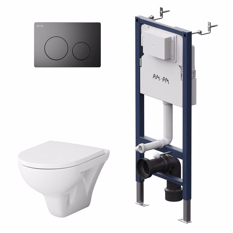 AM.PM WC a parete senza brida Set con elemento a parete Set completo Cassetta di scarico incassata Cassetta di scarico a parete Cassetta di scarico in Vetroceramica Cassetta di scarico incassata Ciotola Premere