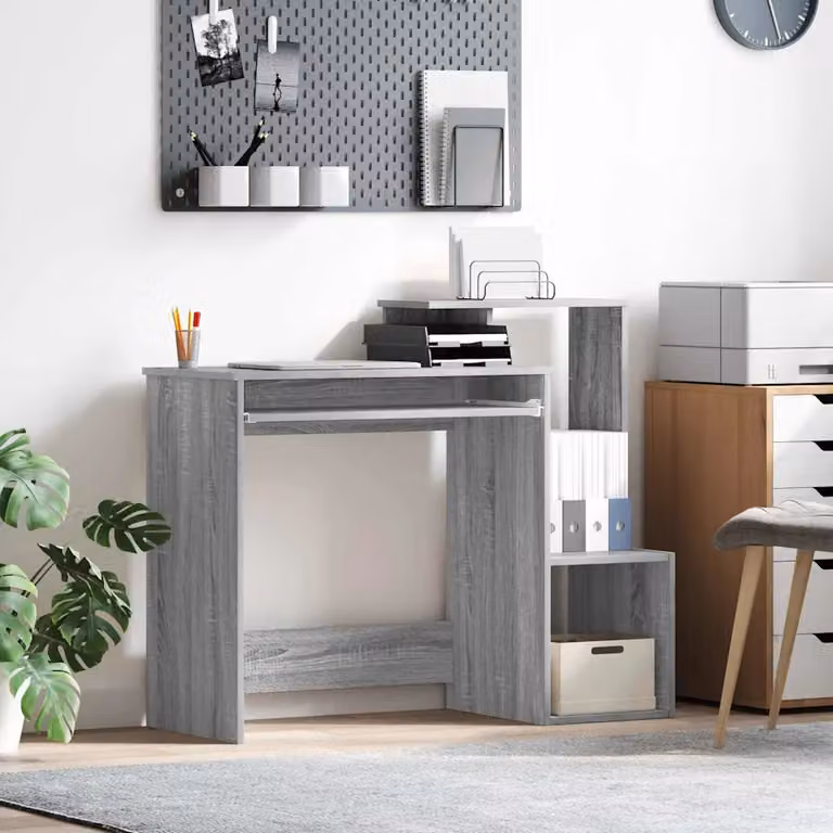 Scrivania moderna vidaXL in legno ingegnerizzato grigio L: 106 cm, P: 41 cm, H: 88.5 cm