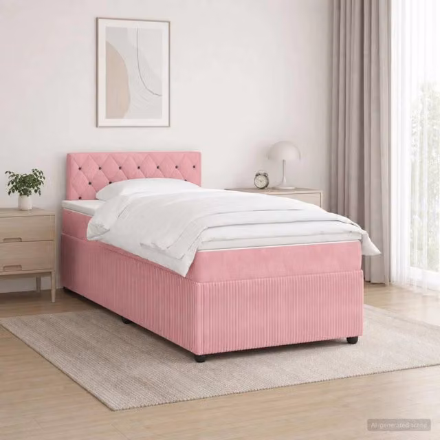Letto box spring con materasso vidaXL in velluto rosa L/P: 120 x 200 cm