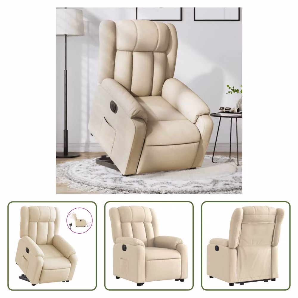 The Living Store Poltrona relax con supporto elettrico in tessuto crema