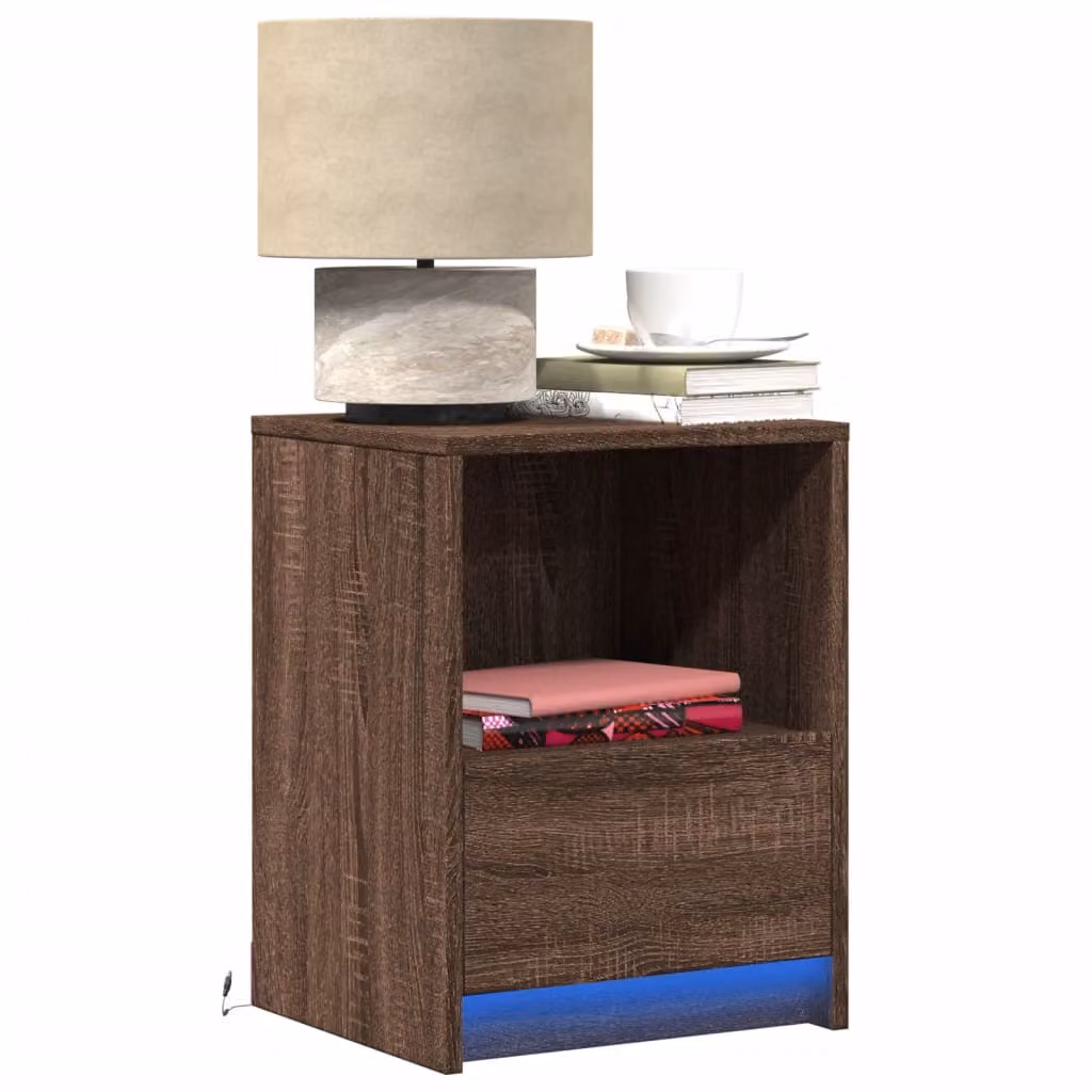 Set di 2 comodini sospesi vidaXL con luci LED integrate in legno marrone opaco