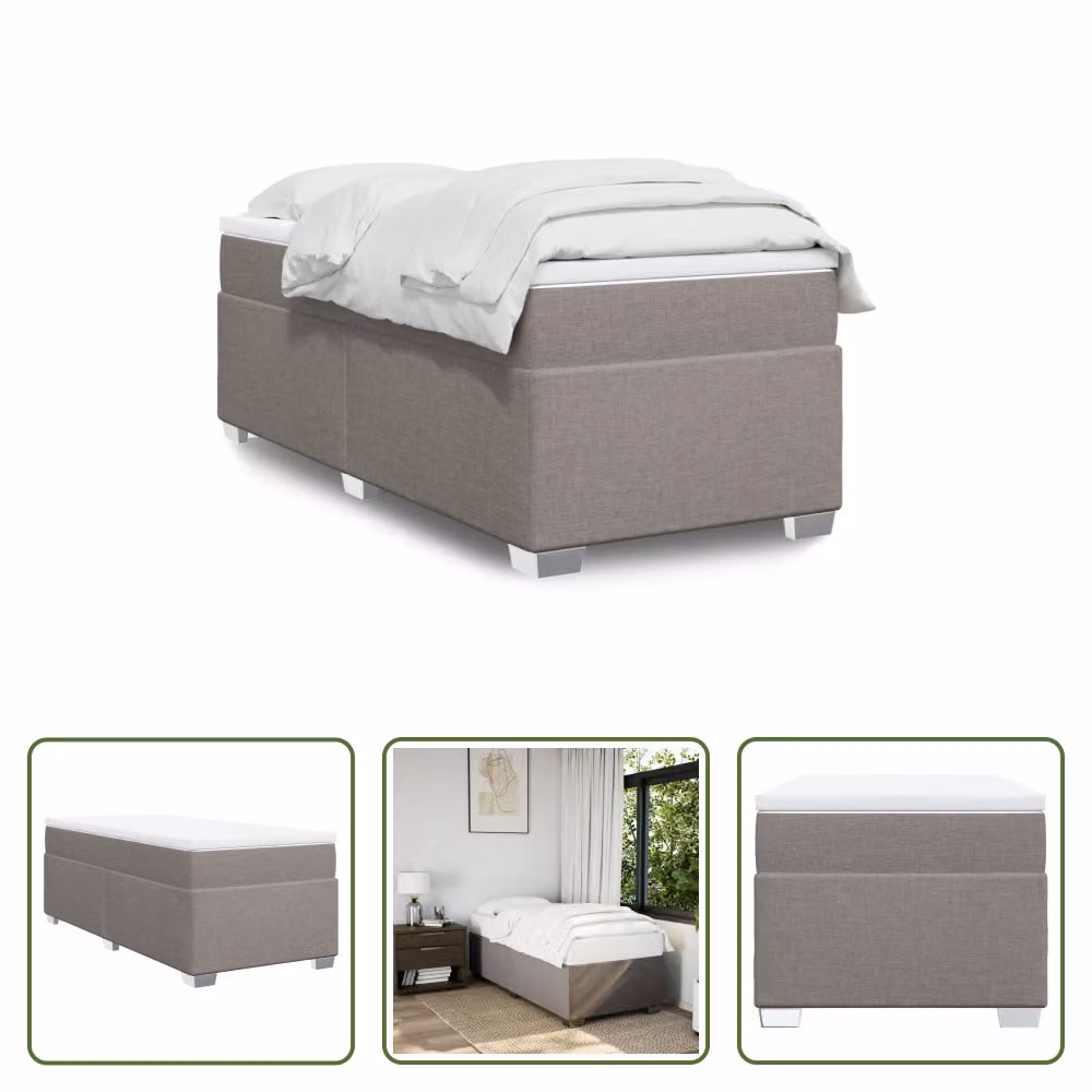 The Living Store Letto a molle con materasso Taupe 80x200 cm in tessuto