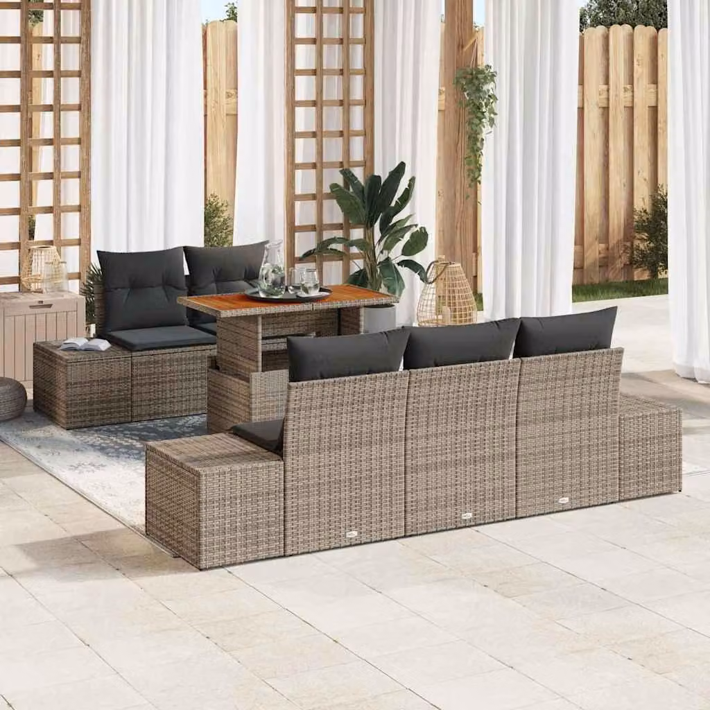Maison Exclusive - Set da giardino composto da 6 pezzi, divano, colore grigio, realizzato in rattan sintetico