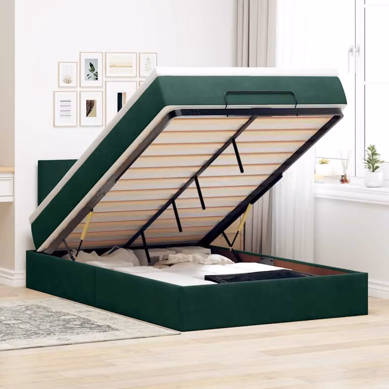 vidaXL Pouf Letto con Materasso, LED e Porta USB, Velluto Verde e Bianco, L/P/H: 120 x 200 x 88 cm