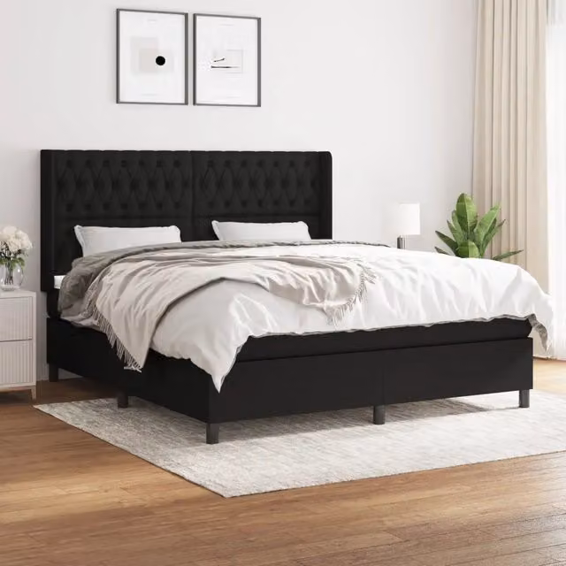 Letto Ibrido vidaXL con Giroletto a Molle e Materasso in Tessuto Nero e Bianco L/P: 180 x 200 cm – 1