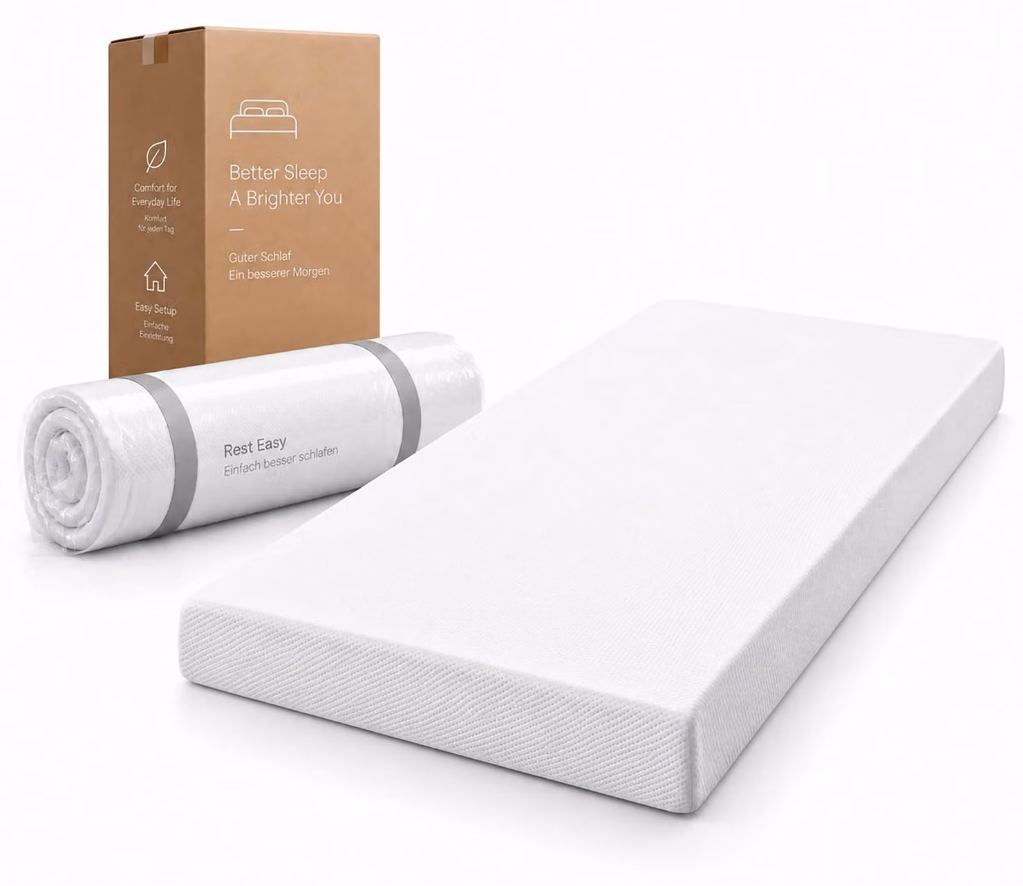 Materasso da 90x200 cm, altezza 16 cm, in schiuma, con Öko-Tex, base antiscivolo, maniglie e rivestimento removibile