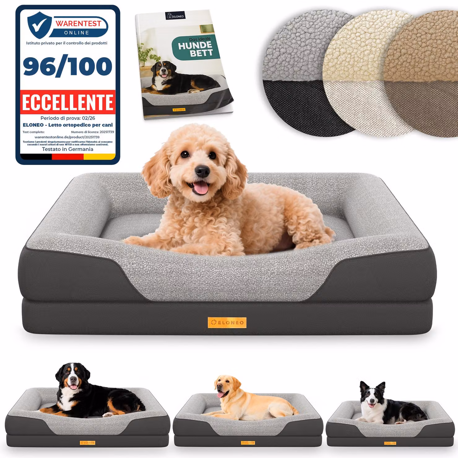 ELONEO Letto ortopedico per cani, taglia S - Grigio