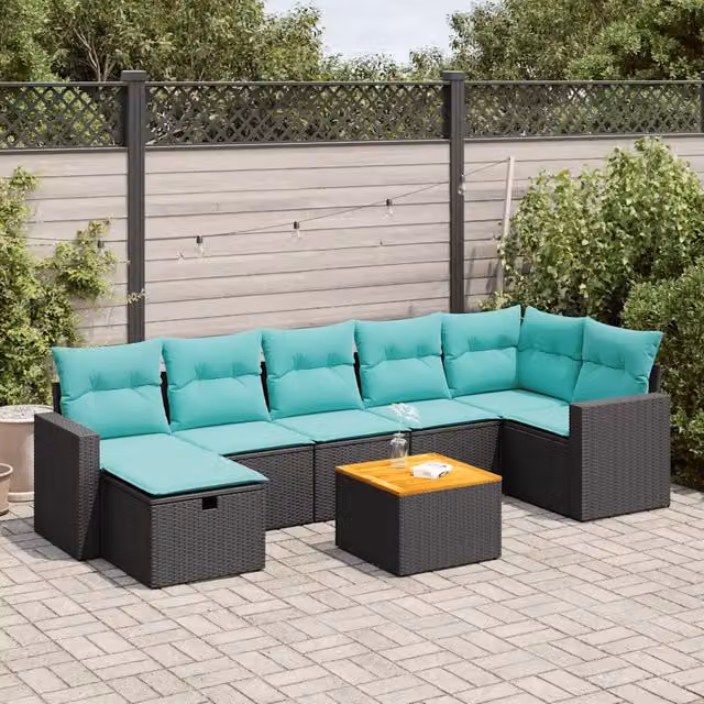 Set Divani da Giardino con Cuscini 8 pz Nero in Polyrattan 3325795