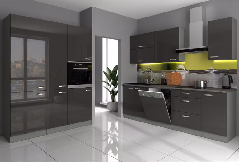 Cucina Bianca II 240+160, linea cucina lucida grigia, blocco cucina, cucina componibile grigia
