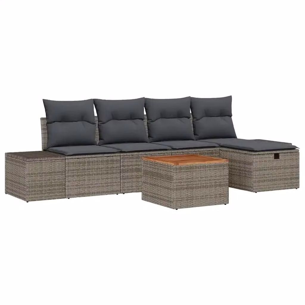 Set Divano da Giardino vidaXL in Polyrattan Grigio con Cuscini e Tavolino da 6 Pezzi – 2