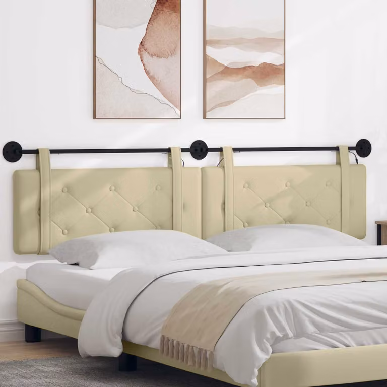 Testiera per letto sospesa vidaXL con luce LED integrata in similpelle beige